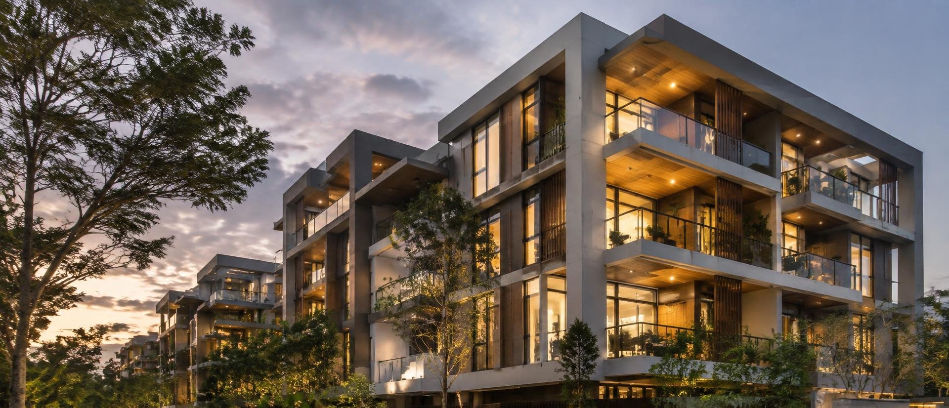 Modern residential architecture at dusk