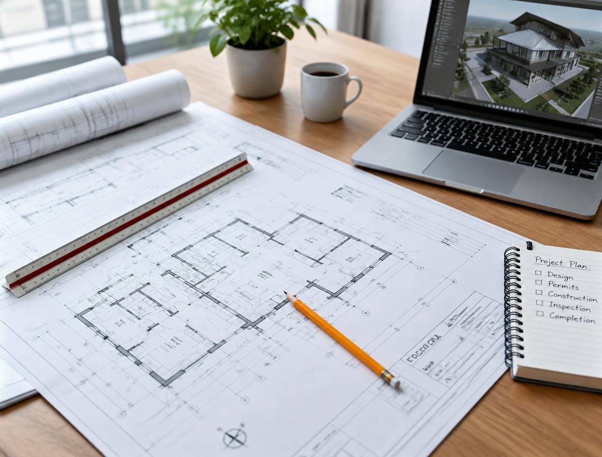 Architectural plans and project planning materials
